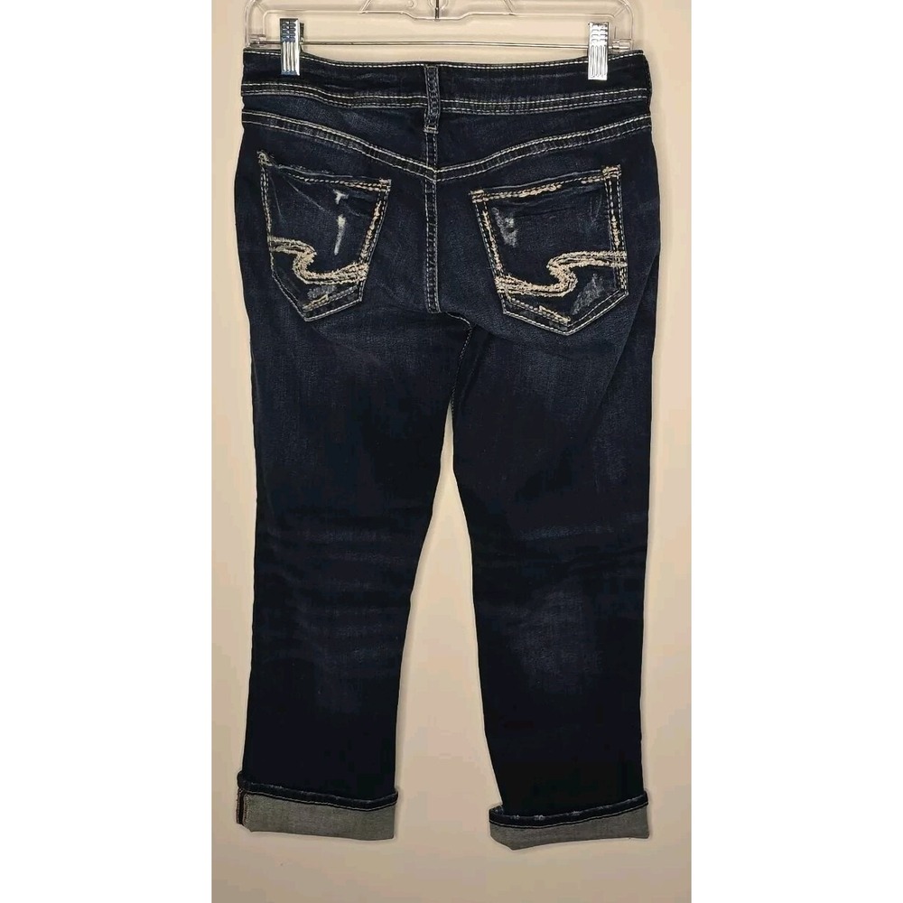 Silver Capri Jeans Womens W28 L22.5‎ Suki Curvy Ripped Cuffed Dark Wash Stretch